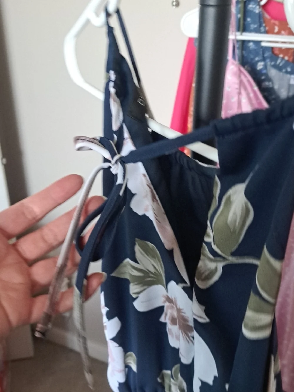 Dynamite Navy Floral Halter Midi Dress with White & Green Blooms - Picture 4 of 6